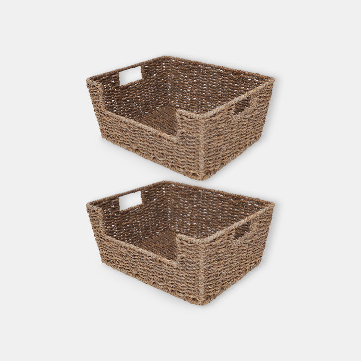 Wicker Storage Baskets, 2-Pack, Seagrass Shelf Baskets for